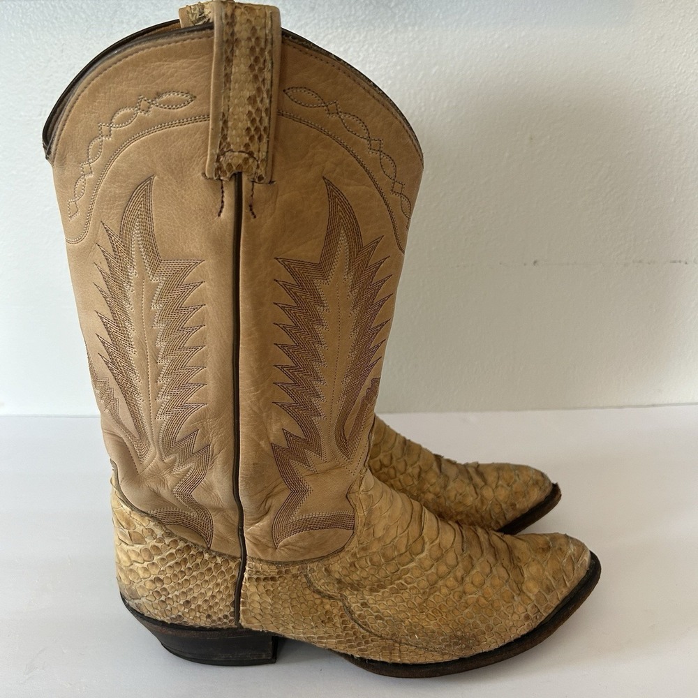 Tony Lama Snakeskin Cowboy Boots Mens 9.5 D Tan Good Exotic Leather Western 8721 - Picture 8 of 12